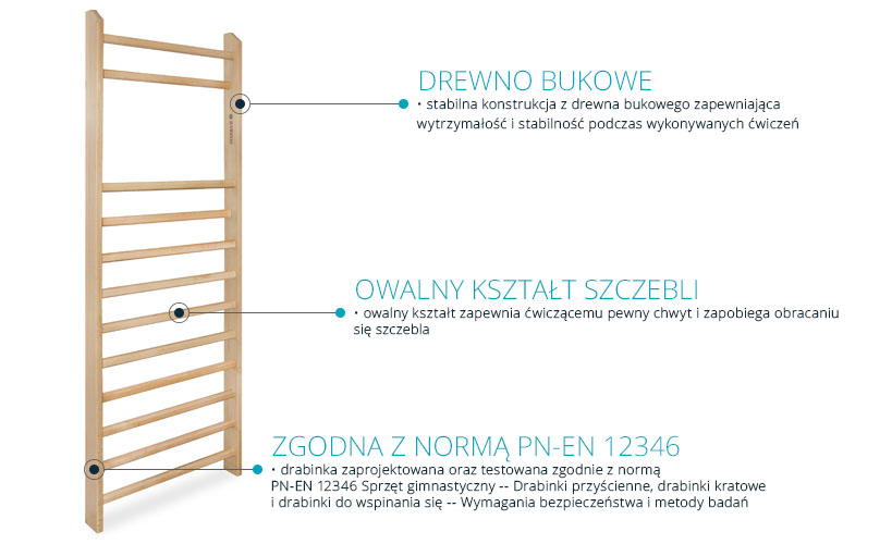 Drabinka gimnastyczna dla dorosłych 90x225x10cm