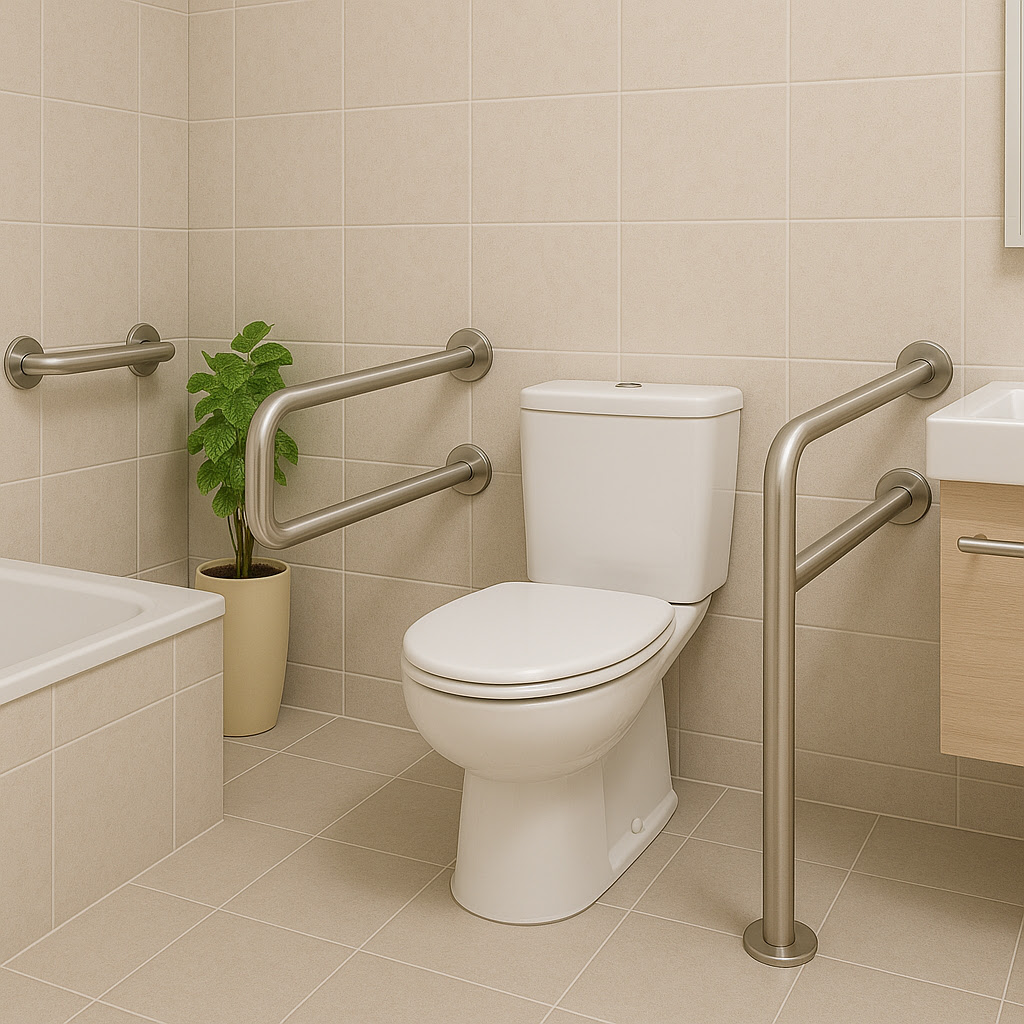 Poręcz dla seniorów zamontowana przy WC