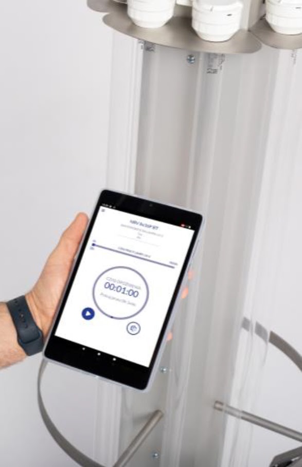 Sterowanie lampą dezynfekcyjną UV C NBV z poziomu tabletu w aplikacji NBV App
