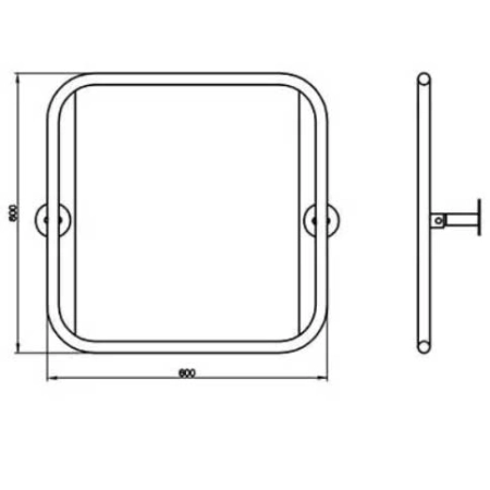 Rysunek techniczny lustra uchylnego INOX 60 × 60 cm w pełnej ramie