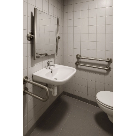Lustro uchylne INOX z bocznymi ramami w łazience dla niepełnosprawnych