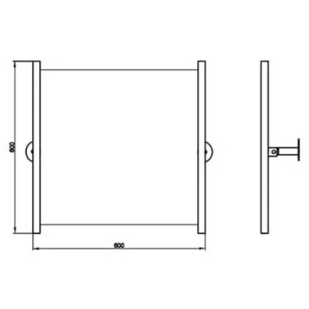 Rysunek techniczny lustra uchylnego INOX 60 × 60 cm z bocznymi ramami