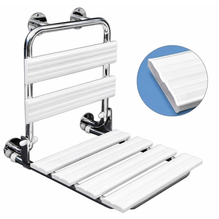 Uchylne siedzisko prysznicowe ścienne z oparciem INOX PVC