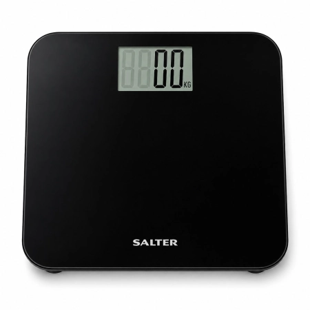 Czarna waga osobowa Salter 9049 BK3R do 250 kg ze szklaną platformą i wyświetlaczem LCD