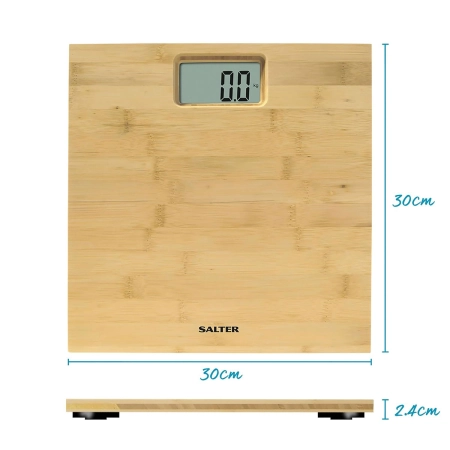 Wymiary wagi łazienkowej Salter 9086 WD3R – bambusowa platforma 30x30 cm, wysokość 2,4 cm