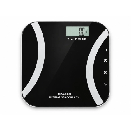 Czarna waga osobowa Salter 9173 BK3R Ultimate Accuracy z ekranem LCD i elektrodami BIA – widok z góry