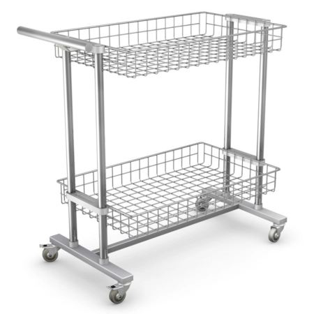 Wózek koszowy WK-02KO/B 0H18N9 z 2 półkami 655x405x90 mm, regulacją wysokości półek, uchwytem i kołami 75 mm