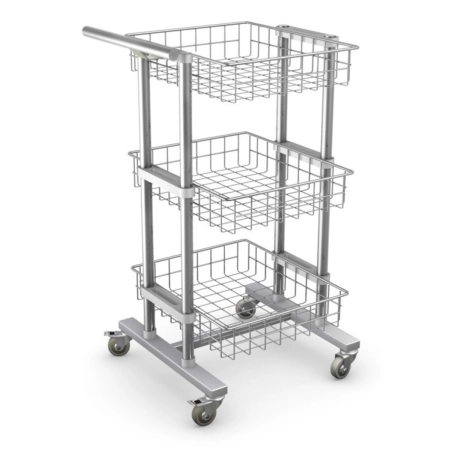 Wózek transportowy koszowy WK-01ST/A z 3 półkami 335x405x90 mm, regulacją wysokości półek, uchwytem i kołami 75 mm